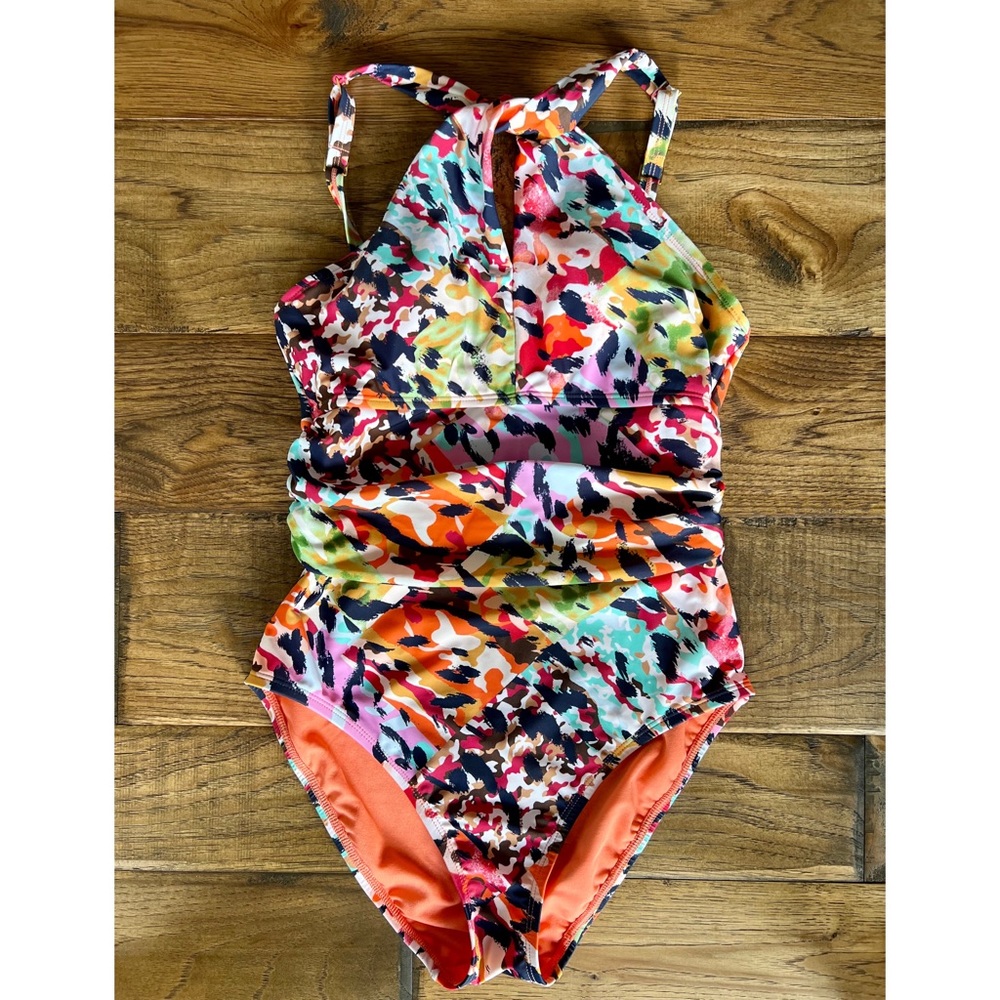 Bleu Rod Beattie Party Animal Key Hole High Neck One Piece Swimsuit Size 8 NWT